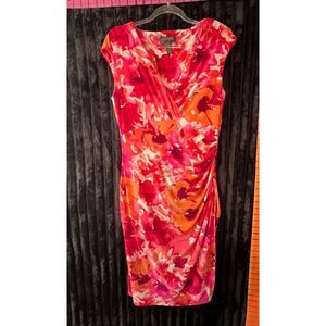 Lauren Ralph Lauren Women’s Size 6 Pink Orange Floral Ruched Sheath Dress